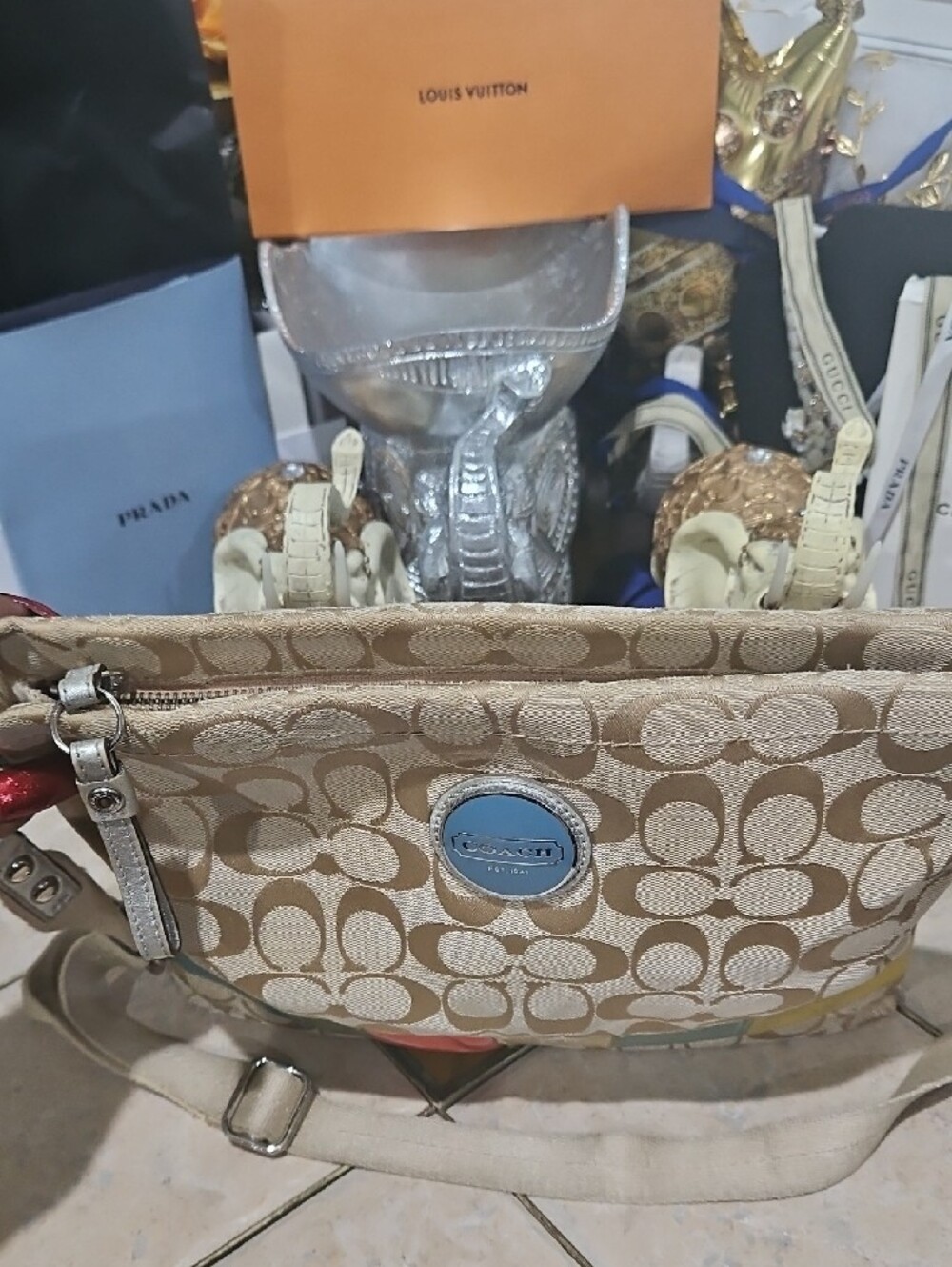 Coach F17441 Khaki Signature Canvas Crossbody with Color Block - Picture 5 of 14